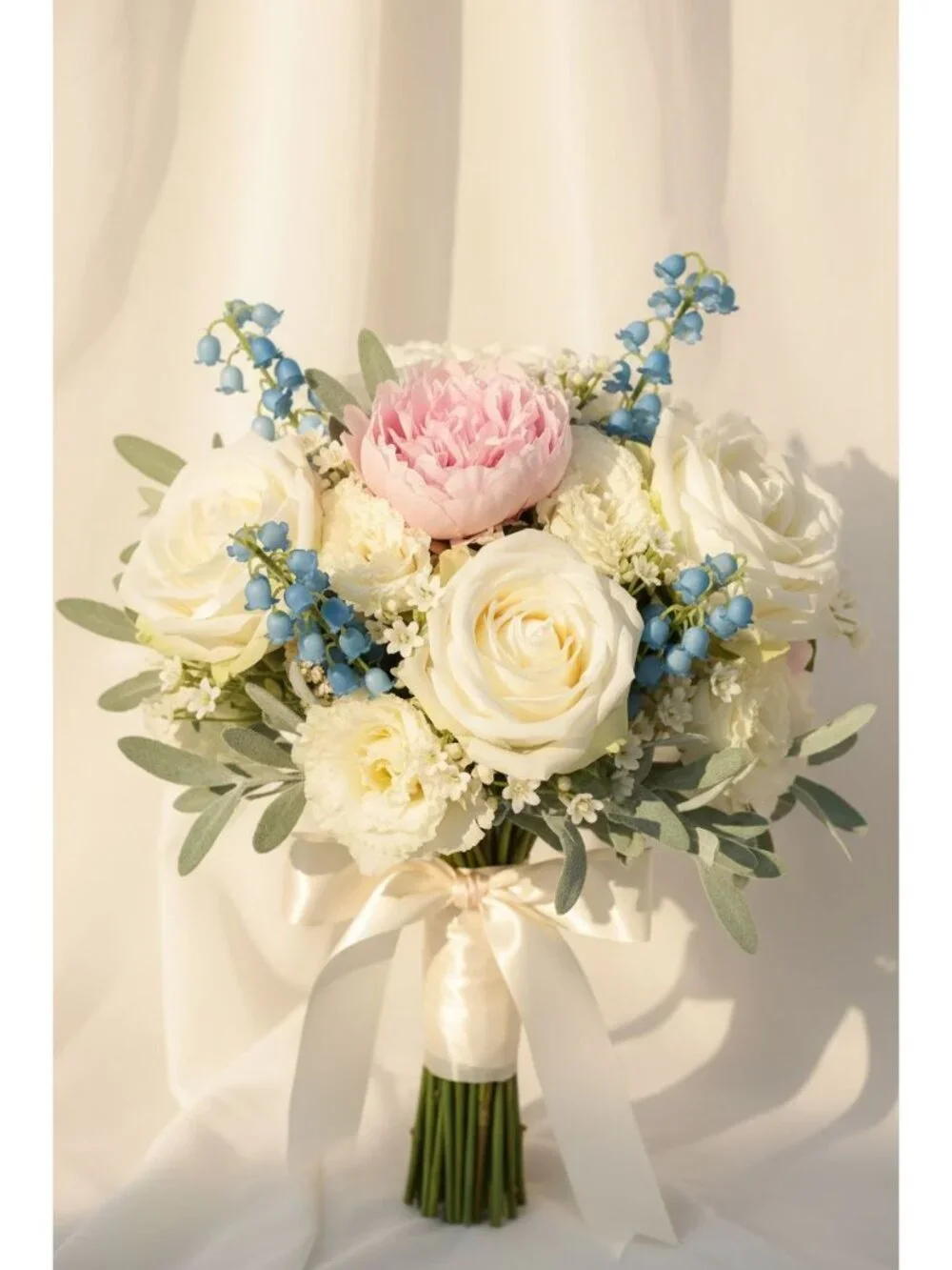 Blue Lily of the Valley Artificial Flowers Set of 7 11 Inch May Bell Stems for B